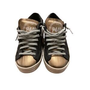 P448 John Glitter Sneakers 5.5 Black Gold Low Top Designer Made in Italy